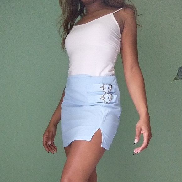 SHEIN Dresses & Skirts - Women's light blue mini skirt with heart shaped buckles